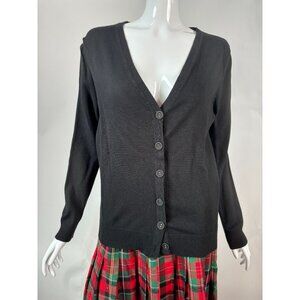 Merona Black Cardigan Sweater L Rayon & Nylon Womens Long Sleeve Button-Up
